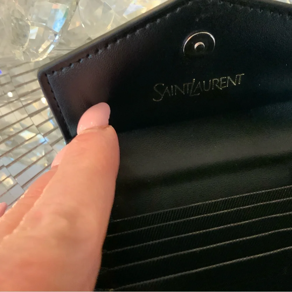 Saint Laurent Black Croc-Embossed Card Holder with Gold YSL Emblem beautiful